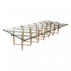 Monumental Lucite and brass coffee table